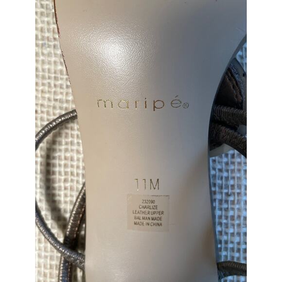 Maripe Leather Sandal Heels. Gold with Oyster detail, Stretch, Ladies size 11 - Picture 5 of 9